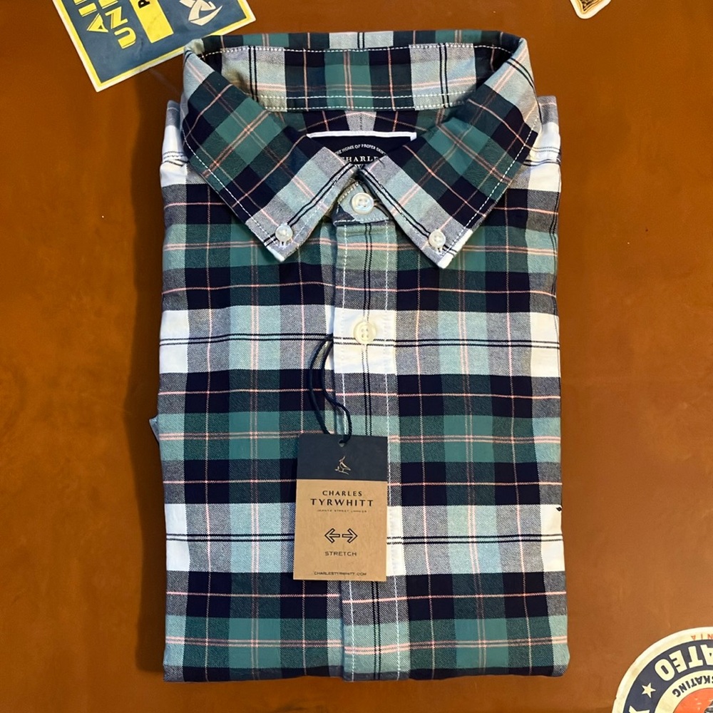 Charles Tyrwhitt Men's Green Plaid Shirt